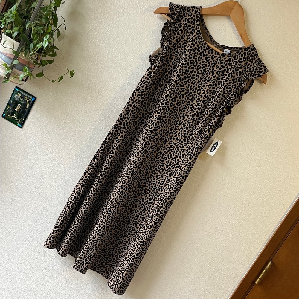Old Navy Leopard Print Midi Dress Sleeveless Ruffle NWT M